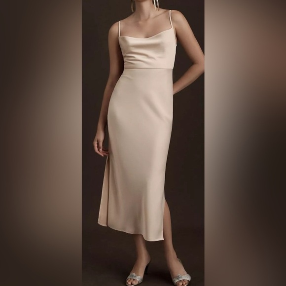 BHLDN Cali Satin Charmeuse Cowl Neck Midi Dress Blush Pink Size 4 - Picture 1 of 11